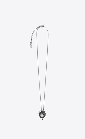 SAINT LAURENT Short Necklaces Woman MARRAKECH PERLE pendant on chain in silver-toned tin a_V4